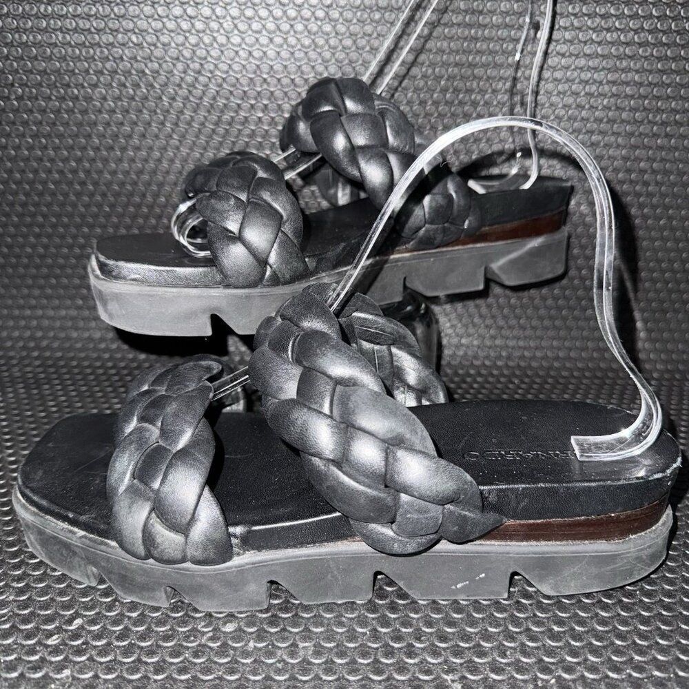 BERNARDO Ciara Luxury Black eather Woven Braided Slides Sandals Women’s Size 8.5